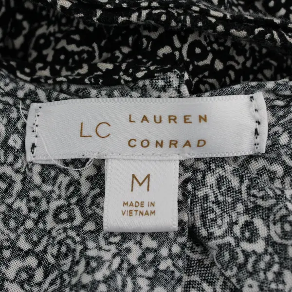 Lauren Conrad Black & White Floral Pattern Knee-Length A-Line Dress Women's Med