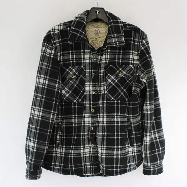 Sage Collective Women's Medium Black White Plaid Sherpa Lined Jacket