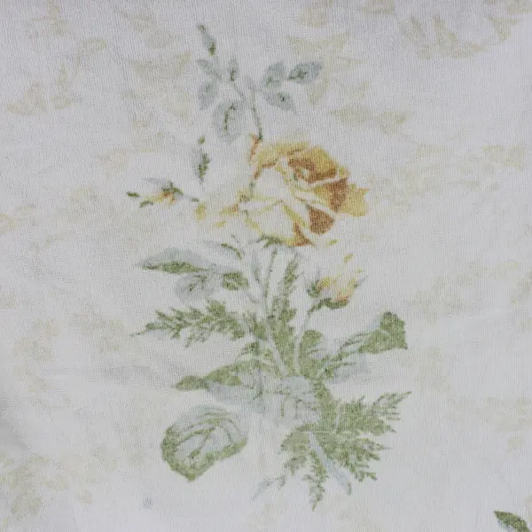 Vintage Martex Terri-Down Yellow Rose Print White Cotton Bath Towel FLAWED