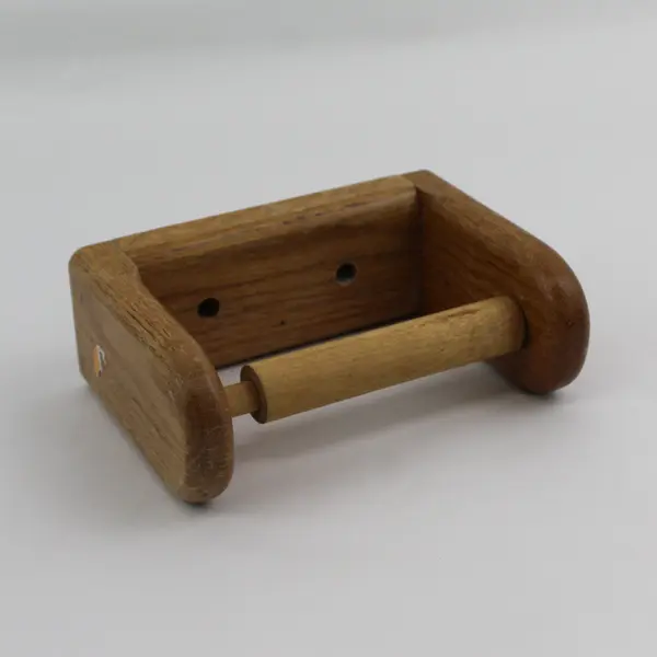 Brown Wooden Wall-Mounted Toilet Paper Holder Bathroom Decor