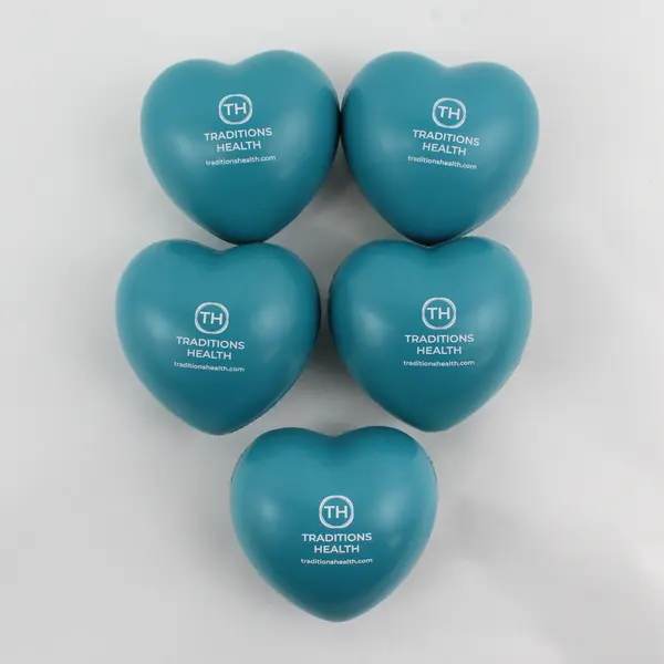 Traditions Health Lot of 5 Rubber Heart-Shaped Stress Balls Aqua