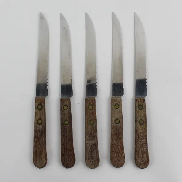 Set of 5 8.75in Stainless Steel Serrated Steak Knives Wood Handle