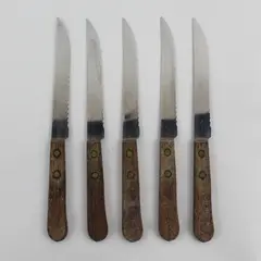 Set of 5 8.75in Stainless Steel Serrated Steak Knives Wood Handle