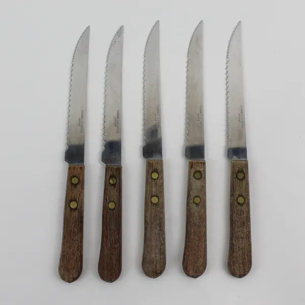 Set of 5 8.75in Stainless Steel Serrated Steak Knives Wood Handle