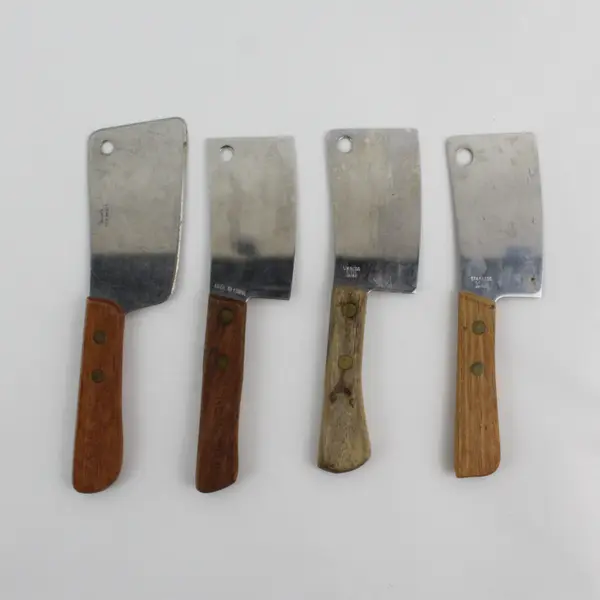 Lot of 4 Mini 6in Cleaver Style Cheese Knives Slicers Wood Handle