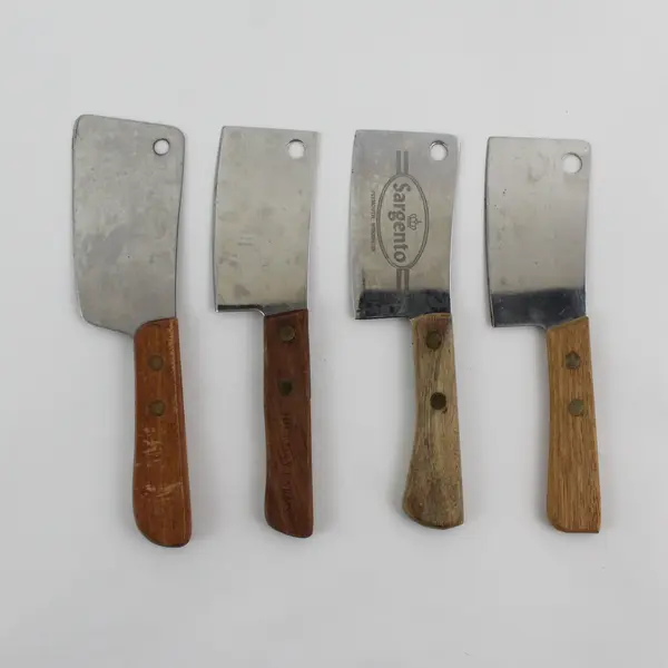 Lot of 4 Mini 6in Cleaver Style Cheese Knives Slicers Wood Handle