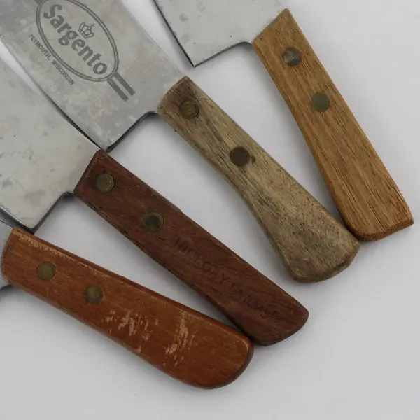 Lot of 4 Mini 6in Cleaver Style Cheese Knives Slicers Wood Handle