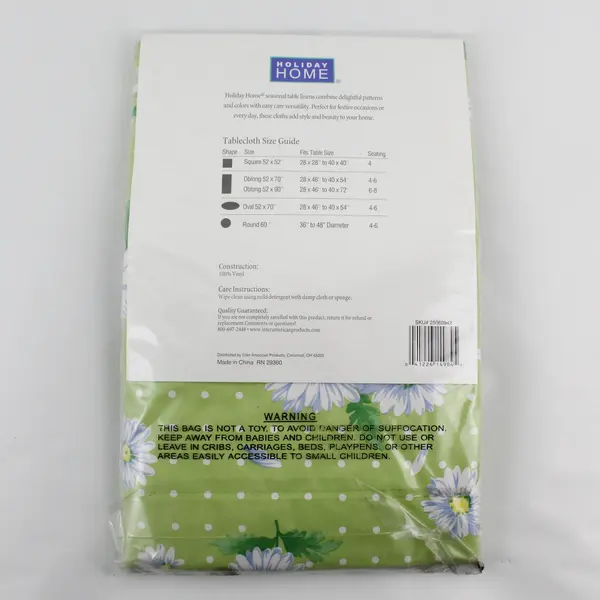 Holiday Home Vinyl Floral Tablecloth, Green Pastel 60" Round New 