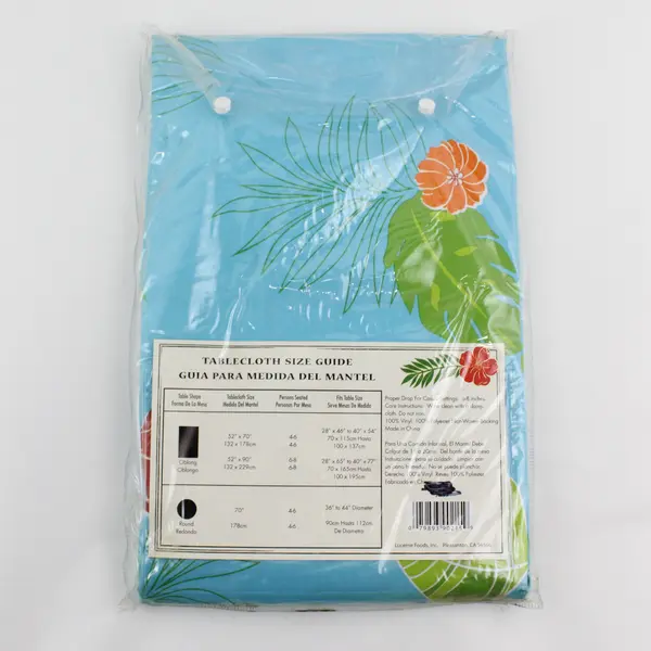 Tablescapes Hawaiian Tropical Flora Vinyl Tablecloth 70" Round, New