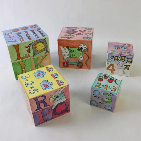 Set of 5 Cardboard Nesting Boxes with Letters Numbers Decorative Collectible