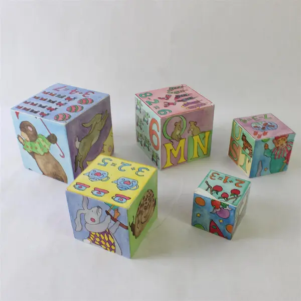 Set of 5 Cardboard Nesting Boxes with Letters Numbers Decorative Collectible