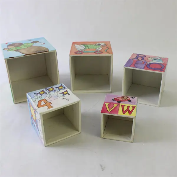 Set of 5 Cardboard Nesting Boxes with Letters Numbers Decorative Collectible