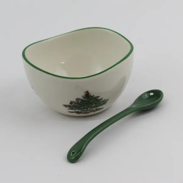 Spode Christmas Tree Creamer and Sugar Bowl Set With Spoon
