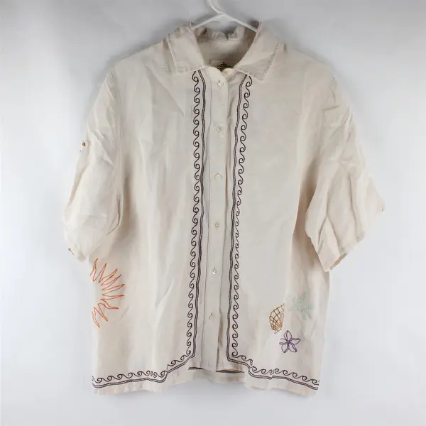 RIP CURL Women's Size M Ivory Beach Embroidered Beach Party Button Up Shirt
