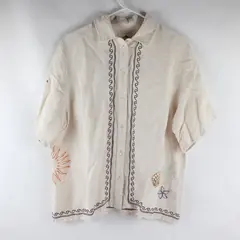 RIP CURL Women's Size M Ivory Beach Embroidered Beach Party Button Up Shirt