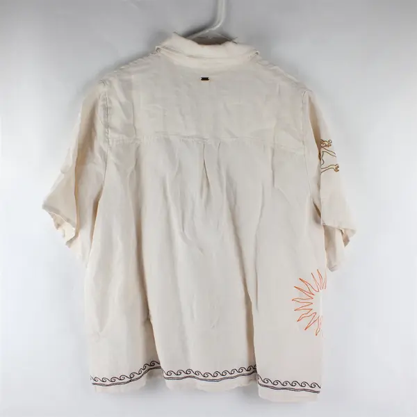 RIP CURL Women's Size M Ivory Beach Embroidered Beach Party Button Up Shirt