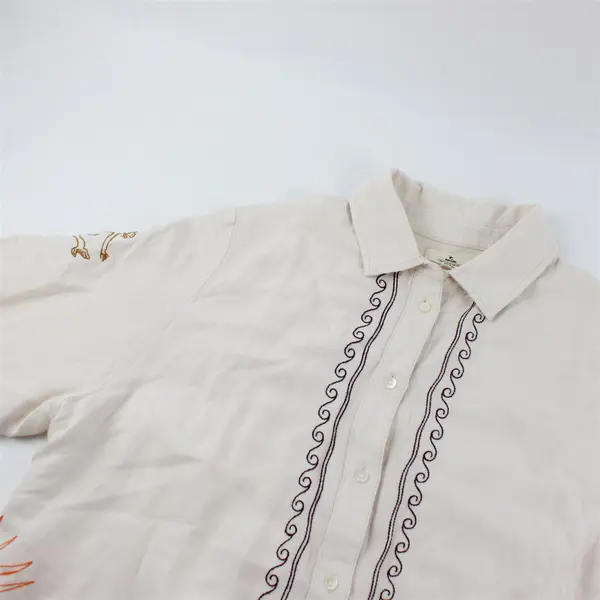 RIP CURL Women's Size M Ivory Beach Embroidered Beach Party Button Up Shirt
