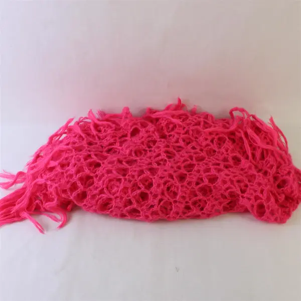 Hot Pink Crocheted Openwork Fringed Scarf Shawl 88"