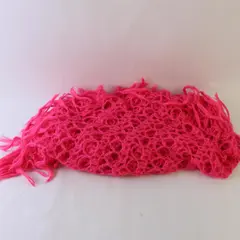 Hot Pink Crocheted Openwork Fringed Scarf Shawl 88"