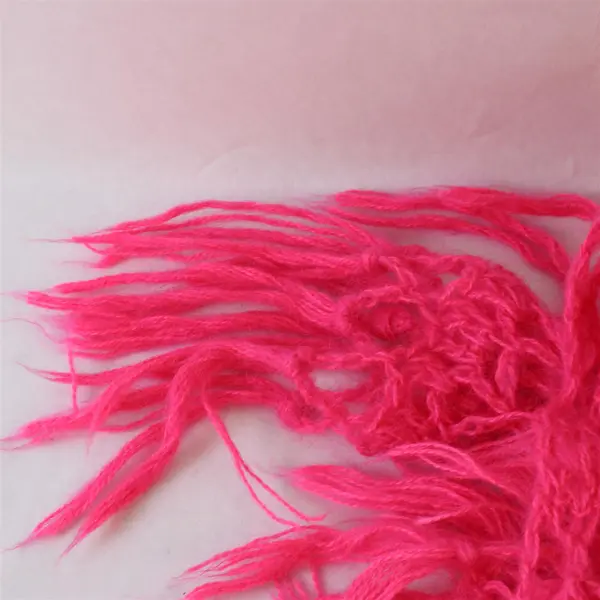 Hot Pink Crocheted Openwork Fringed Scarf Shawl 88"