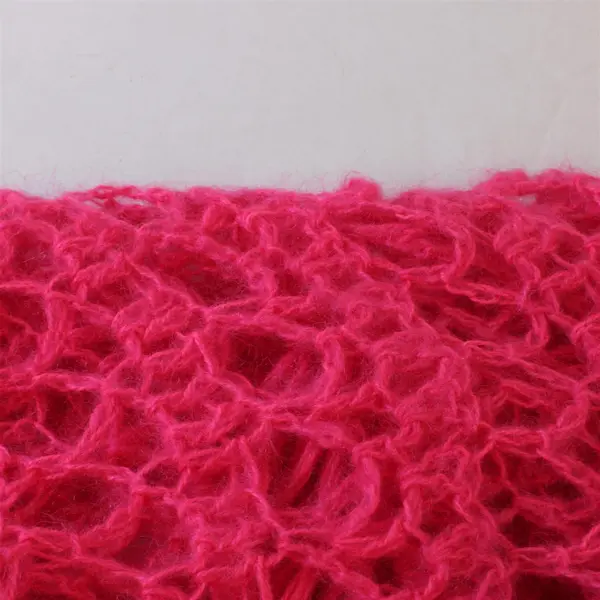 Hot Pink Crocheted Openwork Fringed Scarf Shawl 88"