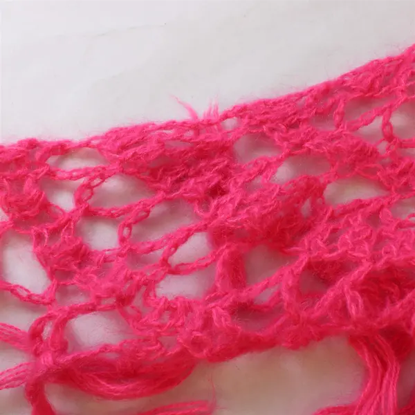 Hot Pink Crocheted Openwork Fringed Scarf Shawl 88"