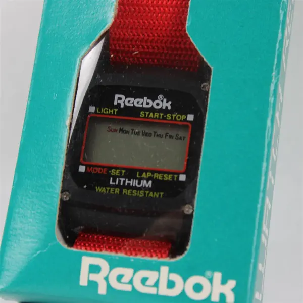Vintage Reebok Digital Wristwatch Red Canvas Band Original Box For Parts