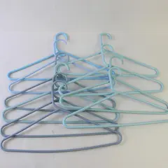 Lot of 10 Light Blue Plastic Clothes Hangers Shirts & Pants Closet Organization
