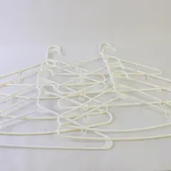 10 White Plastic Clothes Hangers Strap Hooks Closet Organization