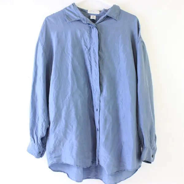 VTG Compagnie Internationale Express Blue Silk Button-Up Women's Medium FLAWED
