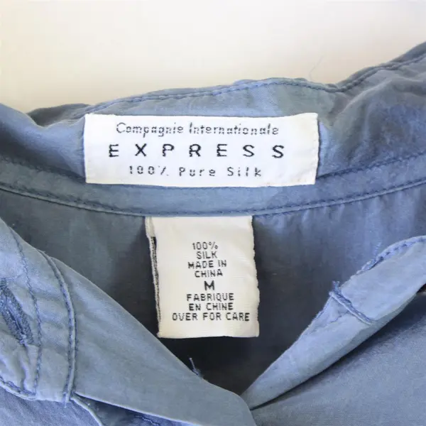 VTG Compagnie Internationale Express Blue Silk Button-Up Women's Medium FLAWED