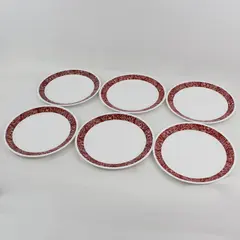Set Of 6 Corelle Bandhani 10.25" Dinner Plates Red & White Floral Band On White 