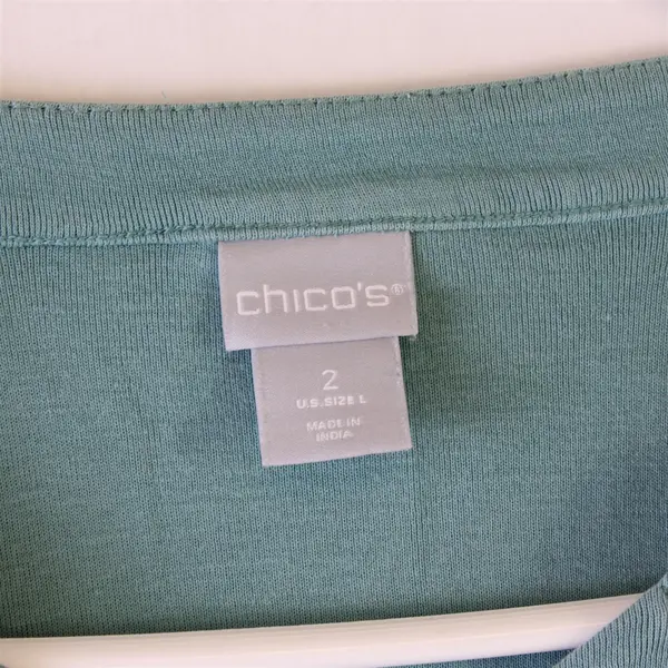 Chico's Seafoam Green Long-Sleeved Top Gold Button Accents Women's Large