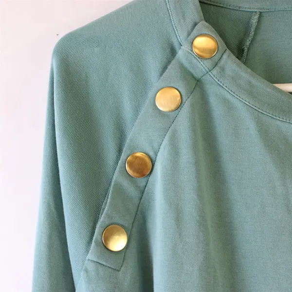 Chico's Seafoam Green Long-Sleeved Top Gold Button Accents Women's Large