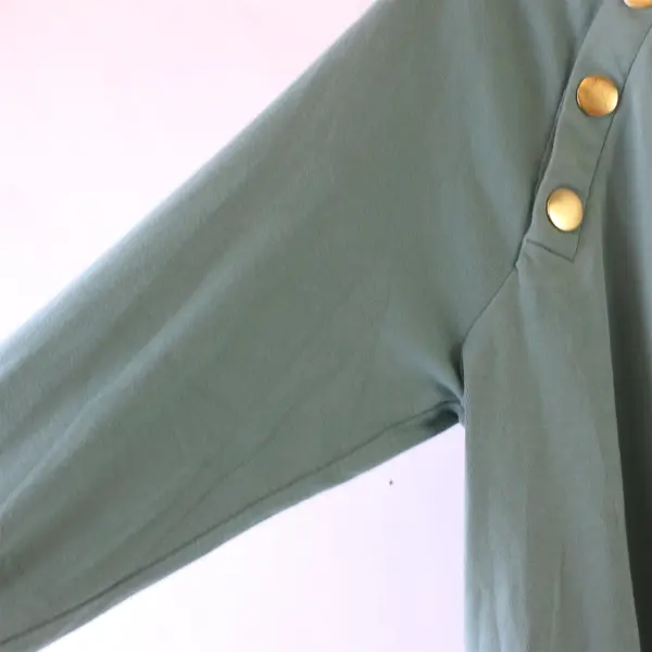 Chico's Seafoam Green Long-Sleeved Top Gold Button Accents Women's Large