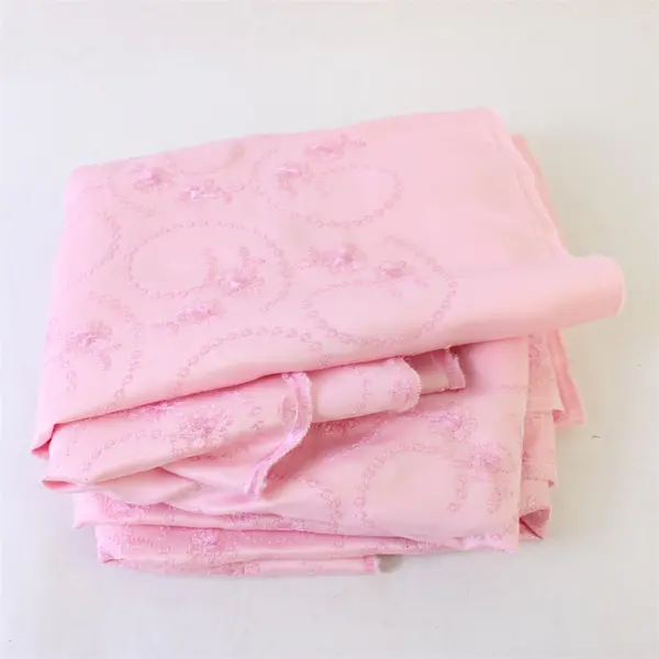 Floral Embroidered Pink Scrap Fabric 3 Yds x 29 in DIY Sewing