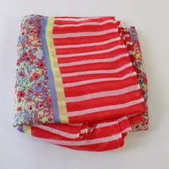 Coral Green and Lavender Floral Print Striped Lightweight Scarf 35" x 70"