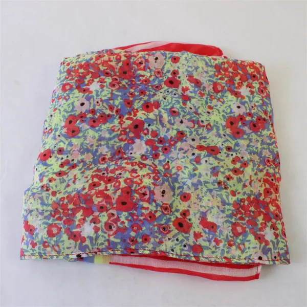Coral Green and Lavender Floral Print Striped Lightweight Scarf 35" x 70"