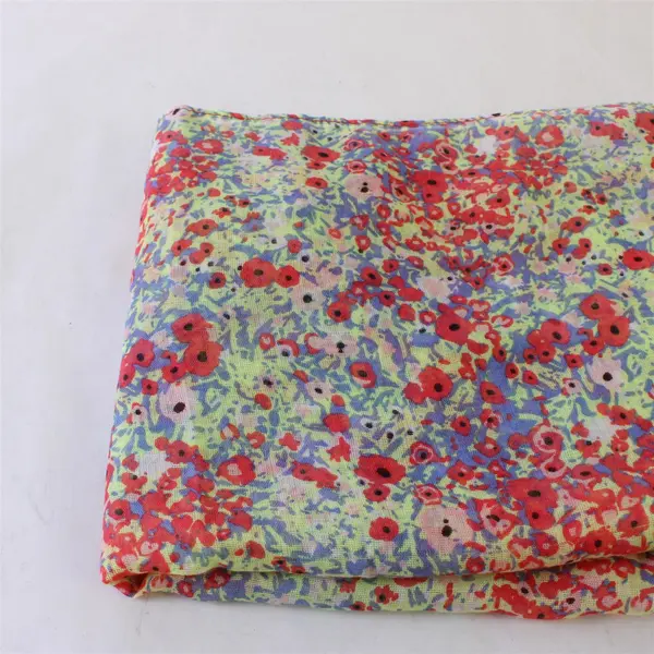 Coral Green and Lavender Floral Print Striped Lightweight Scarf 35" x 70"