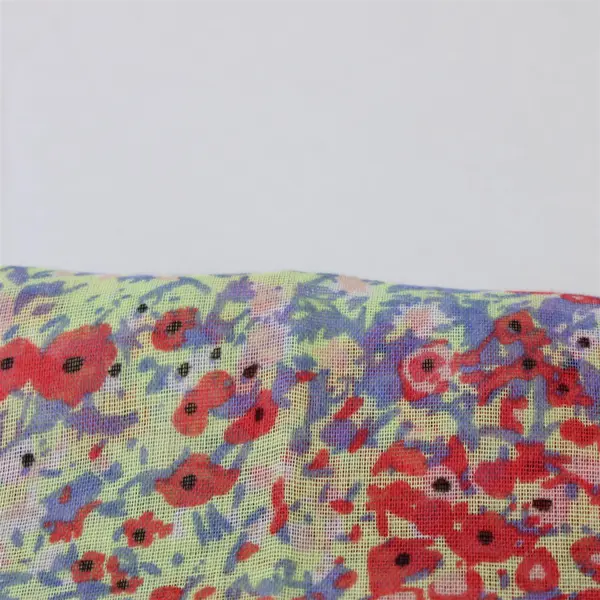 Coral Green and Lavender Floral Print Striped Lightweight Scarf 35" x 70"
