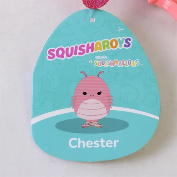 Kellytoy Squisharoys Chester the Shrimp Pink Keychain Clip-On