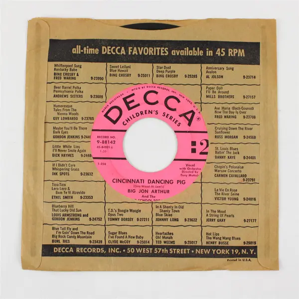 Big Jon Arthur Little Red Caboose Cincinnati Dancing Pig DECCA 7" Vinyl Record