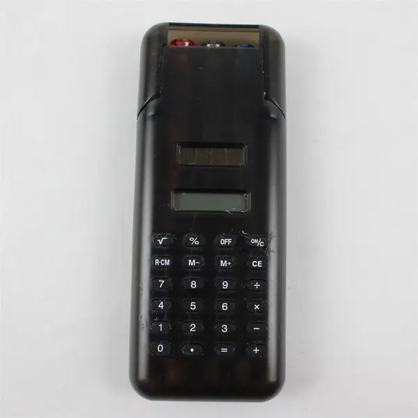 Black Plastic Calculator with 3 Pen Set Office Desk Accessory Used