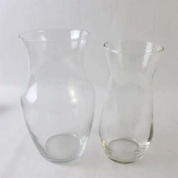 Lot of 2 Urn-Shaped Clear Glass Flower Vases 8" and 9"