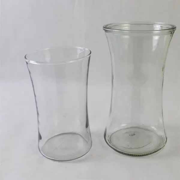 Lot of 2 Curved Clear Glass Flower Vases 6-1/2" and 7-3/4"