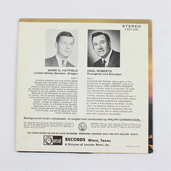 Incomparable Christ/Christ in Every Book 7in Vinyl Mark O Hatfield Oral Roberts
