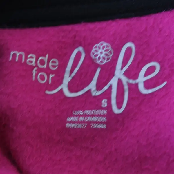 Made for Life Womens S Full Zip Fleece Sweatshirt Pink Black