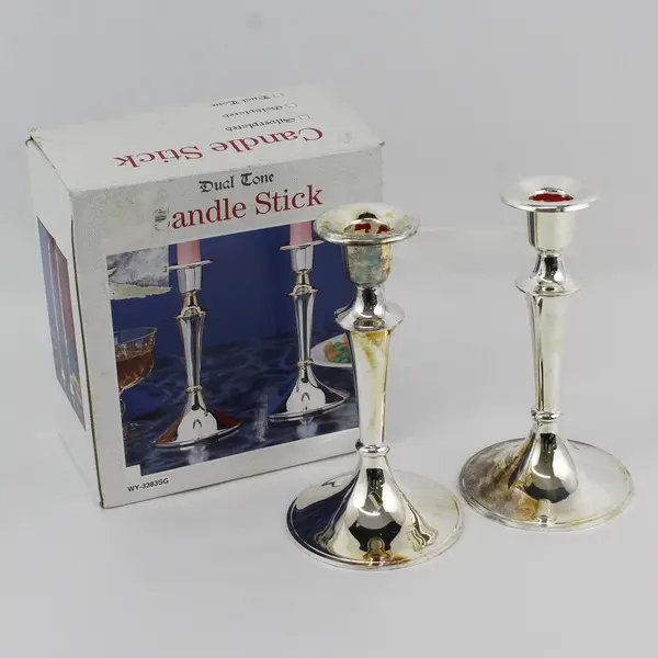 Set of 2 Dual Tone Silver Plated Candlesticks 7.25"