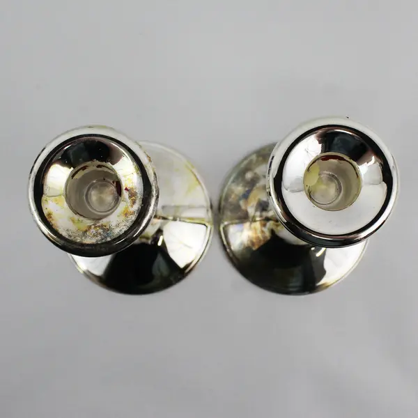 Set of 2 Dual Tone Silver Plated Candlesticks 7.25"