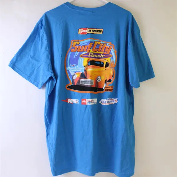 District Les Schwab Tires Surf City Classic Blue T-Shirt 2XL